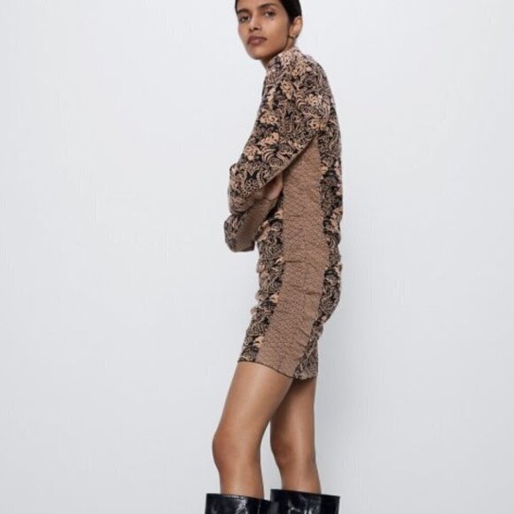 ZARA Bodycon Jacquard Dress Black & Gold Size Small NWT - Picture 1 of 7